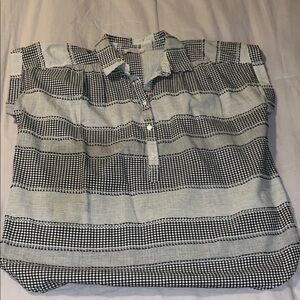 LOFT Black & White Striped Button-Front Blouse